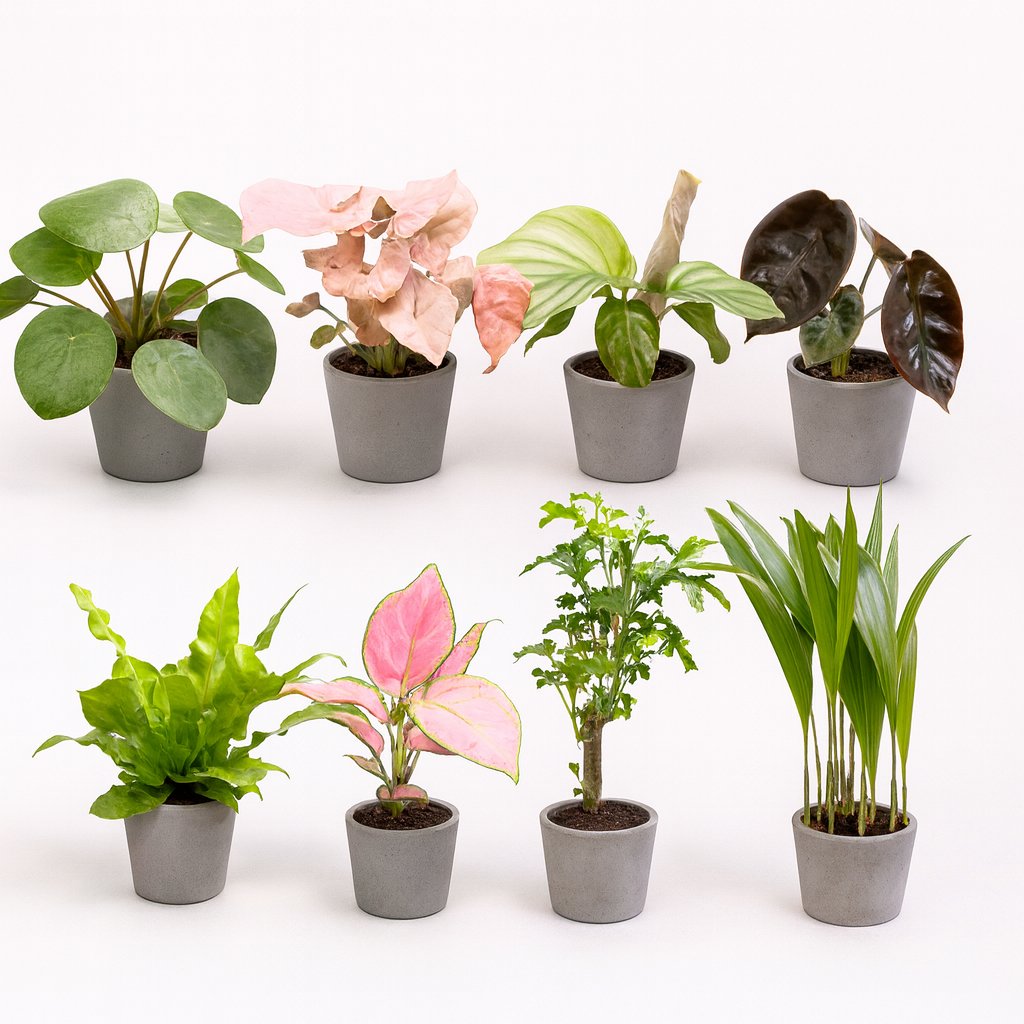 Babypflanzen-Überraschungsbox (8 Stück) - 5cm in einem modernen Studio mit modernem Topf