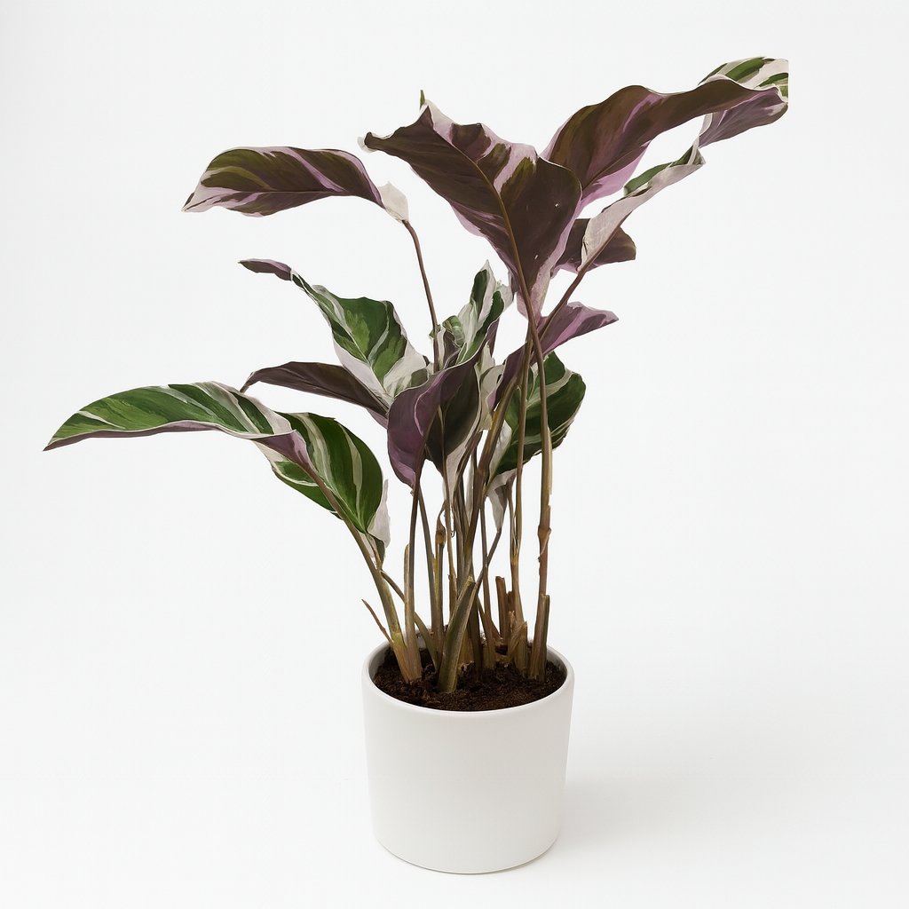 Calathea Fusion White - 40cm in einem modernen Studio mit modernem Topf