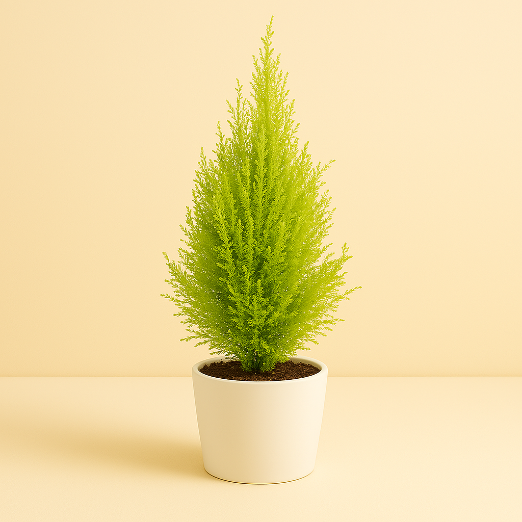 Cupressus Goldcrest Wilma - 80cm in einem modernen Studio mit modernem Topf