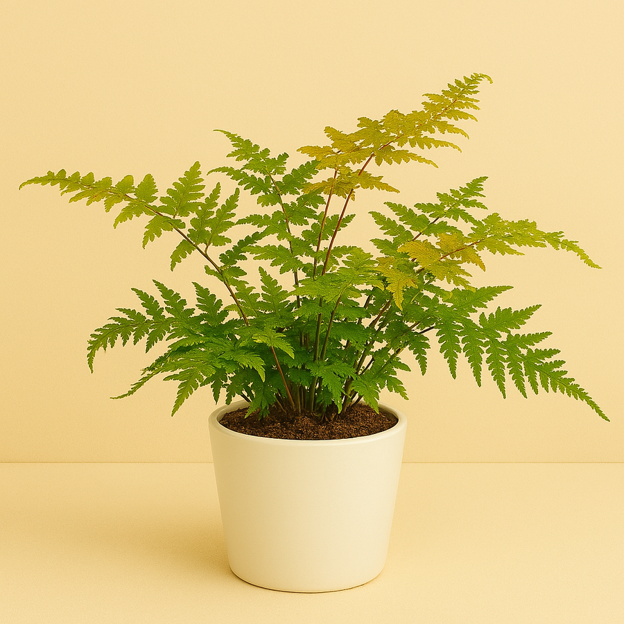 Dryopteris Erythrosora - 35cm in einem modernen Studio mit modernem Topf