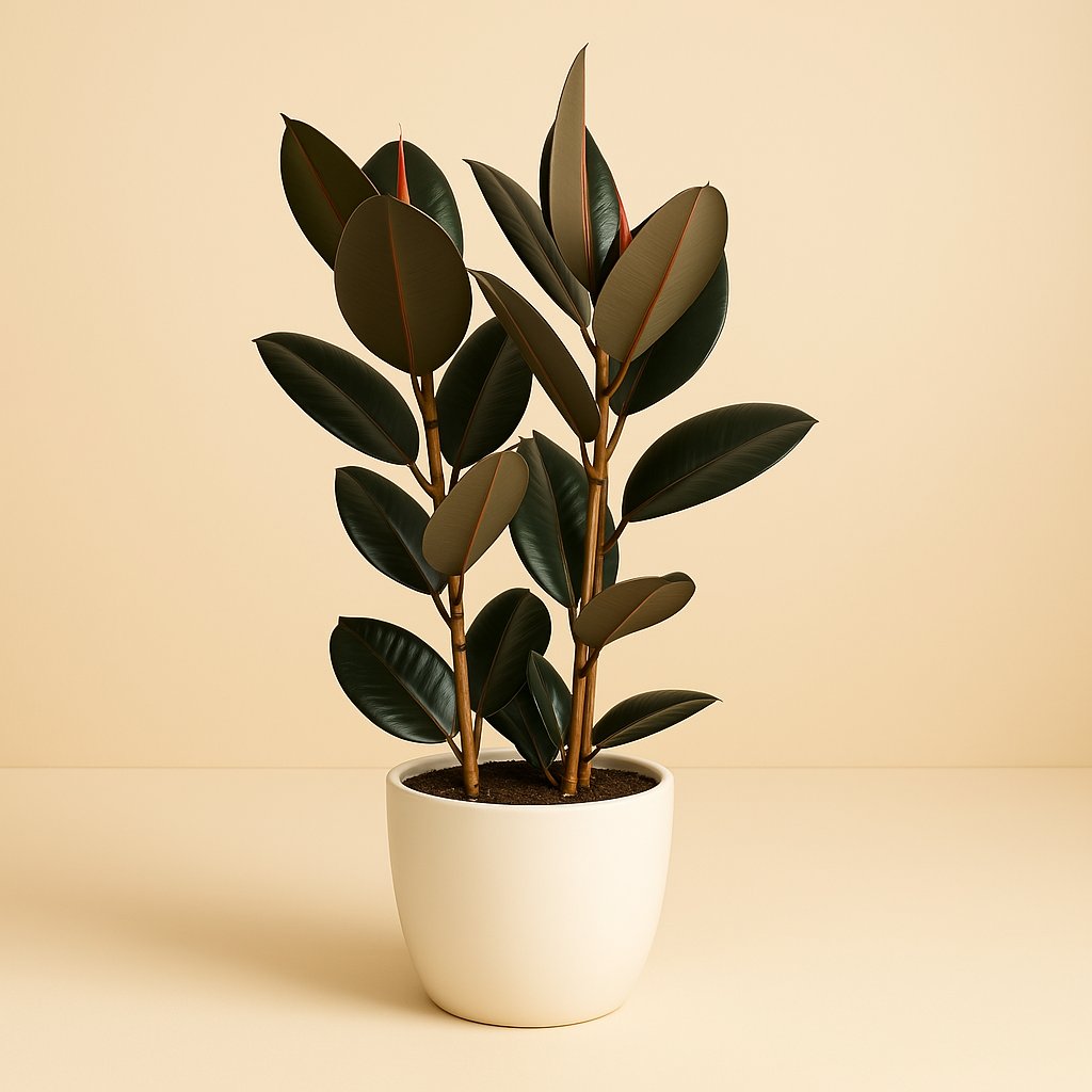 Ficus Elastica Abidjan - 110cm in einem modernen Studio mit modernem Topf