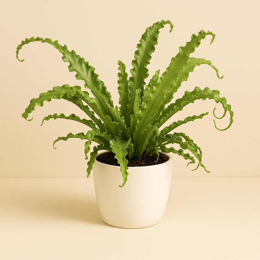 Asplenium Antiquum Osaka - 45cm in einem modernen Studio mit modernem Topf