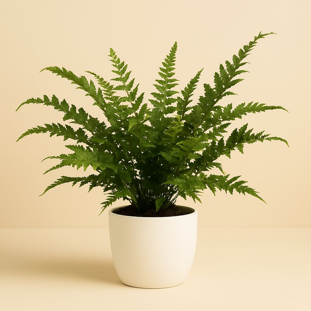 Dryopteris Erythrosora - 50cm in einem modernen Studio mit modernem Topf