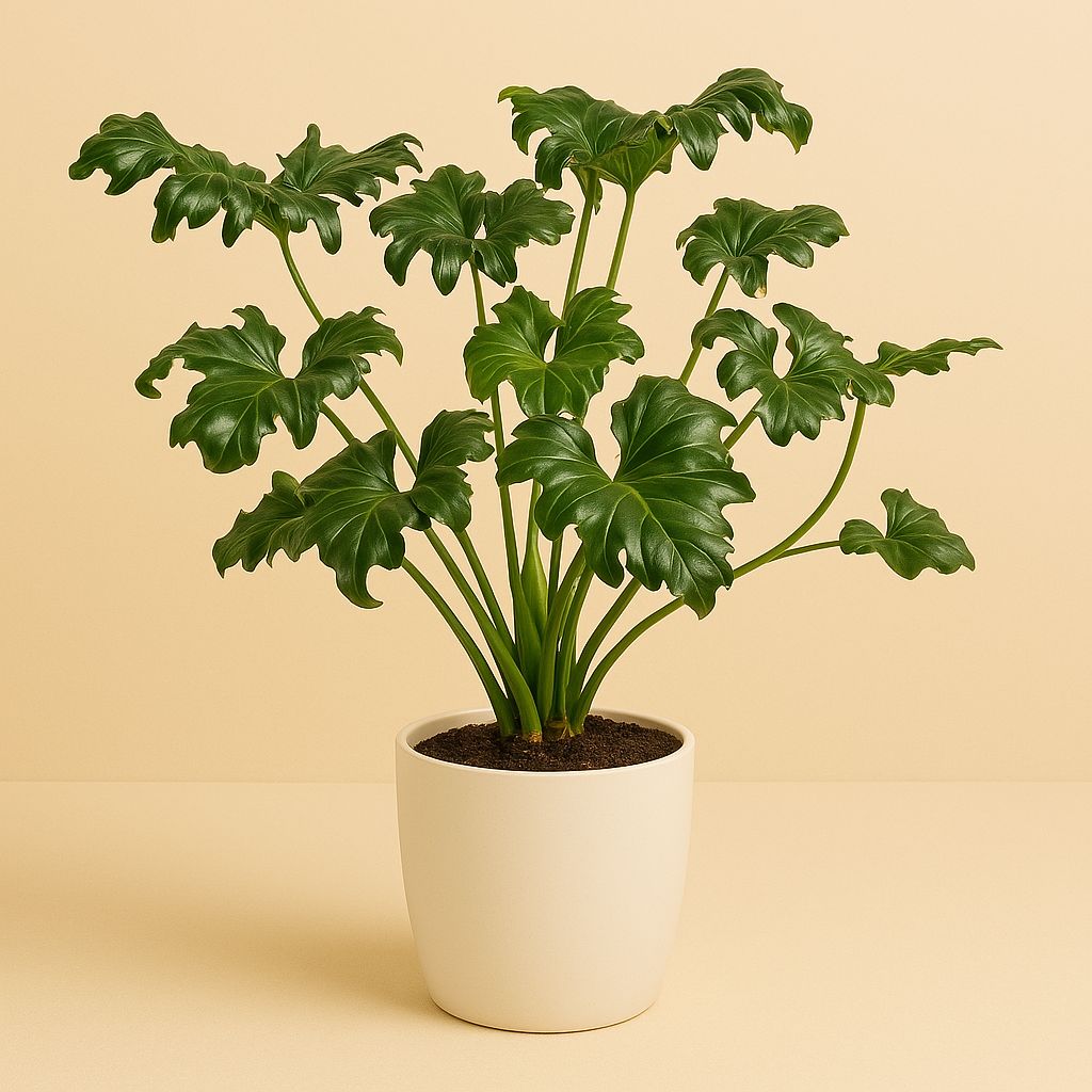 Philodendron Atlantis - 50cm in einem modernen Studio mit modernem Topf