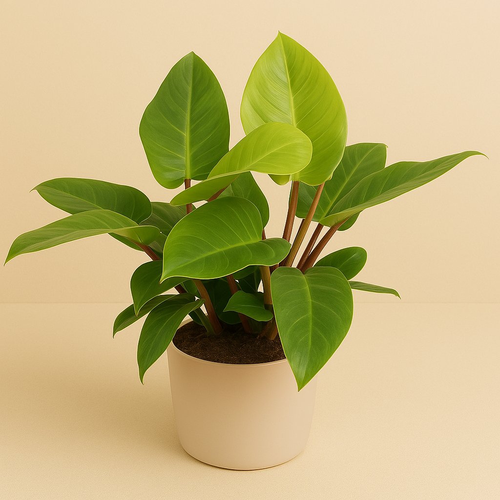 Philodendron Imperial Green - 80cm in einem modernen Studio mit modernem Topf