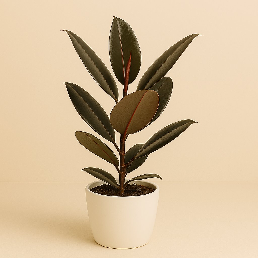 Ficus Elastica Abidjan - 55cm in einem modernen Studio mit modernem Topf