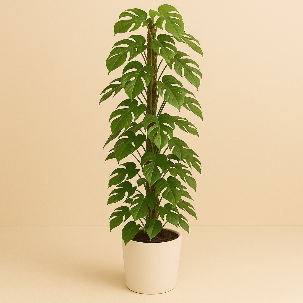 Monstera Minima am Moosstab - 130cm in einem modernen Studio mit modernem Topf