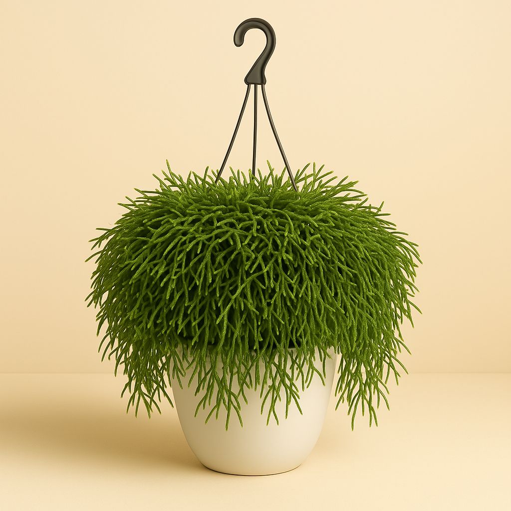 Rhipsalis Baccifera Oasis - 45cm in einem modernen Studio mit modernem Topf