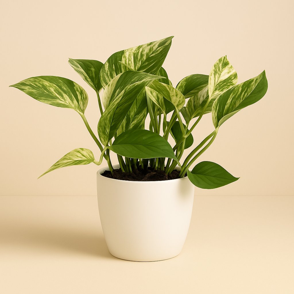 Epipremnum Marble Queen - 25cm in einem modernen Studio mit modernem Topf