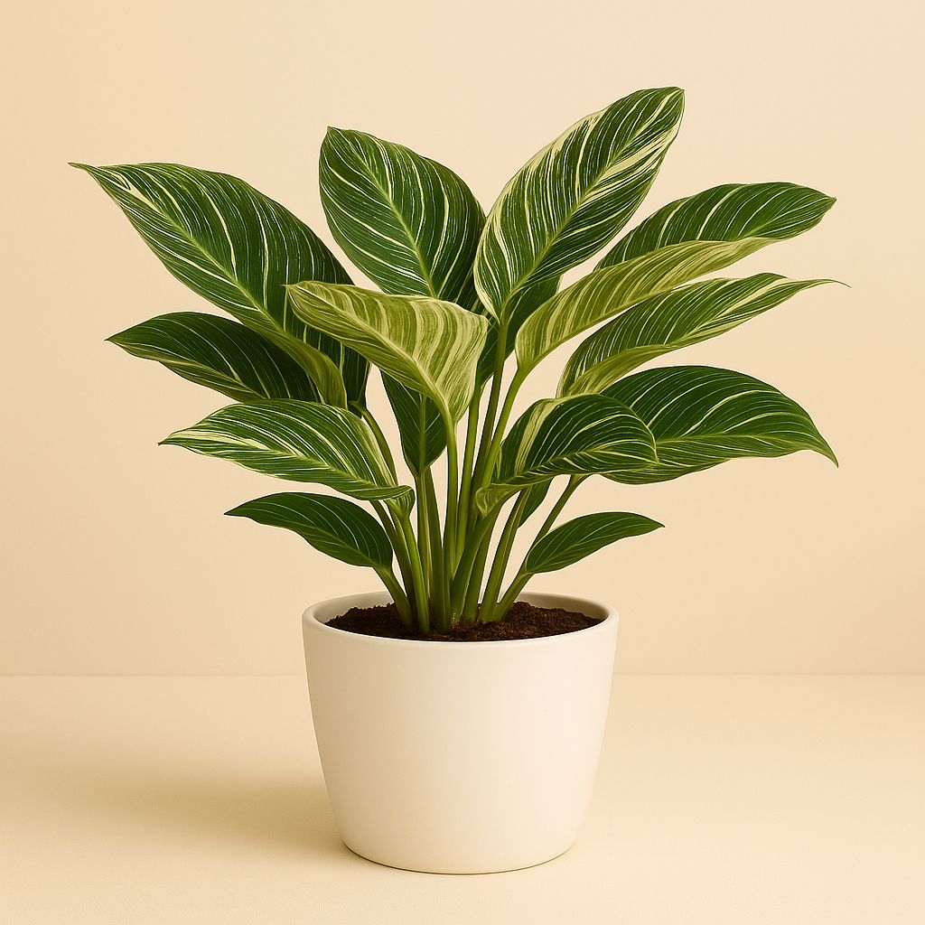 Philodendron Birkin - 30cm in einem modernen Studio mit modernem Topf