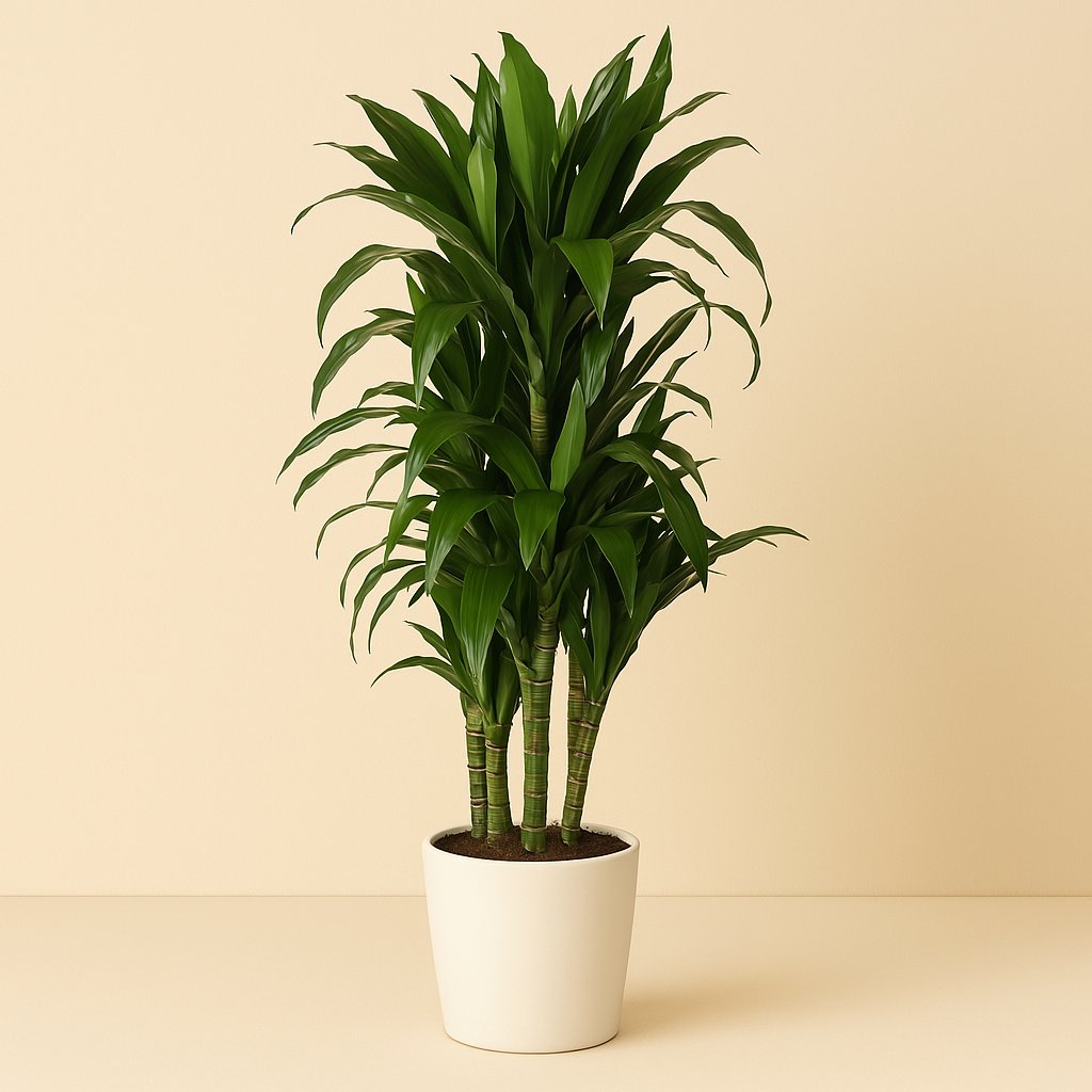 Dracaena Deremensis Janet Lind - 125cm in einem modernen Studio mit modernem Topf