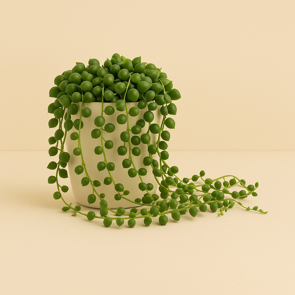 Senecio Rowleyanus - 20cm in einem modernen Studio mit modernem Topf