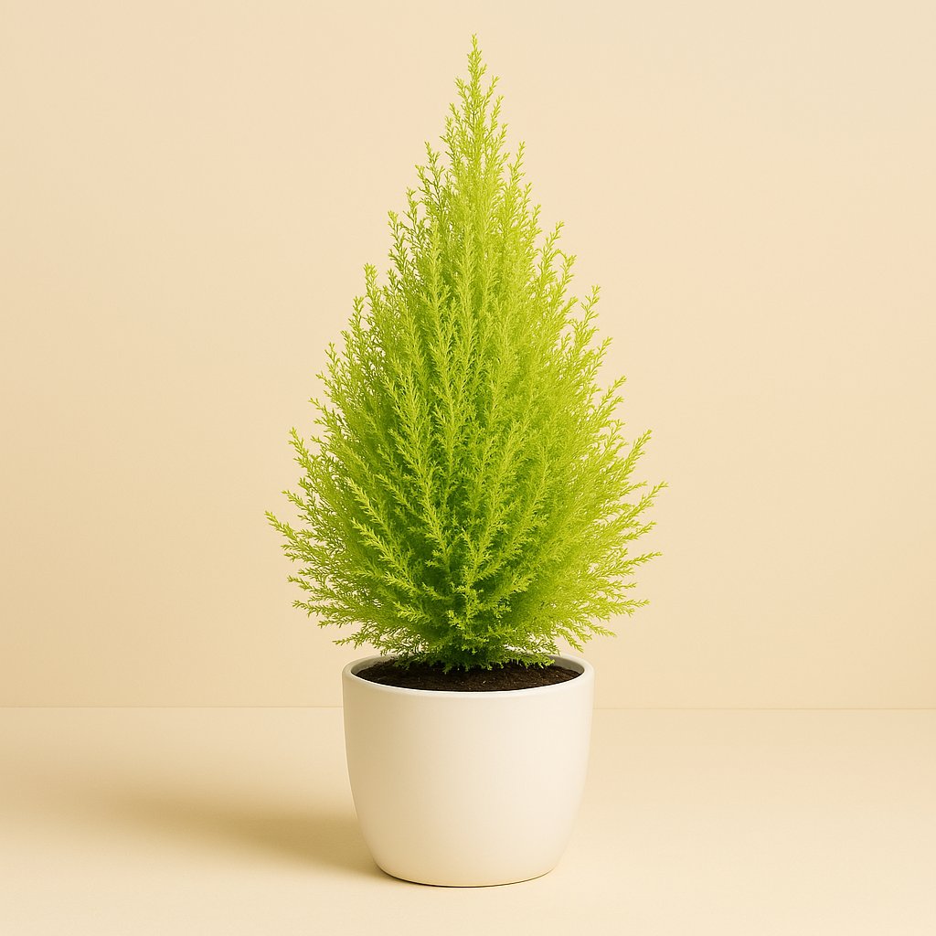 Cupressus Goldcrest Wilma - 60cm in einem modernen Studio mit modernem Topf