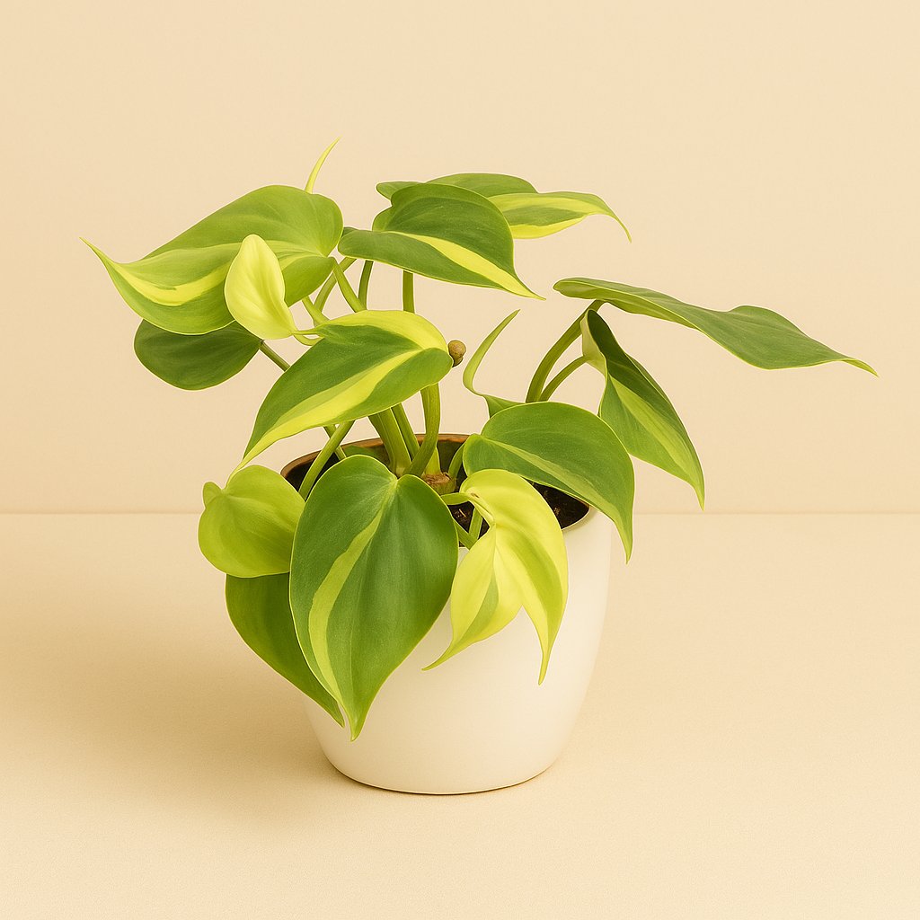 Philodendron Brasil - 20cm in einem modernen Studio mit modernem Topf