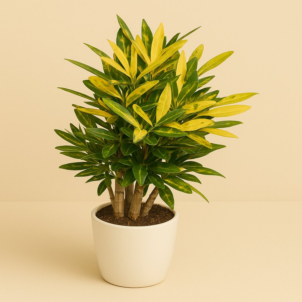 Croton Sunny Star - 50cm in einem modernen Studio mit modernem Topf