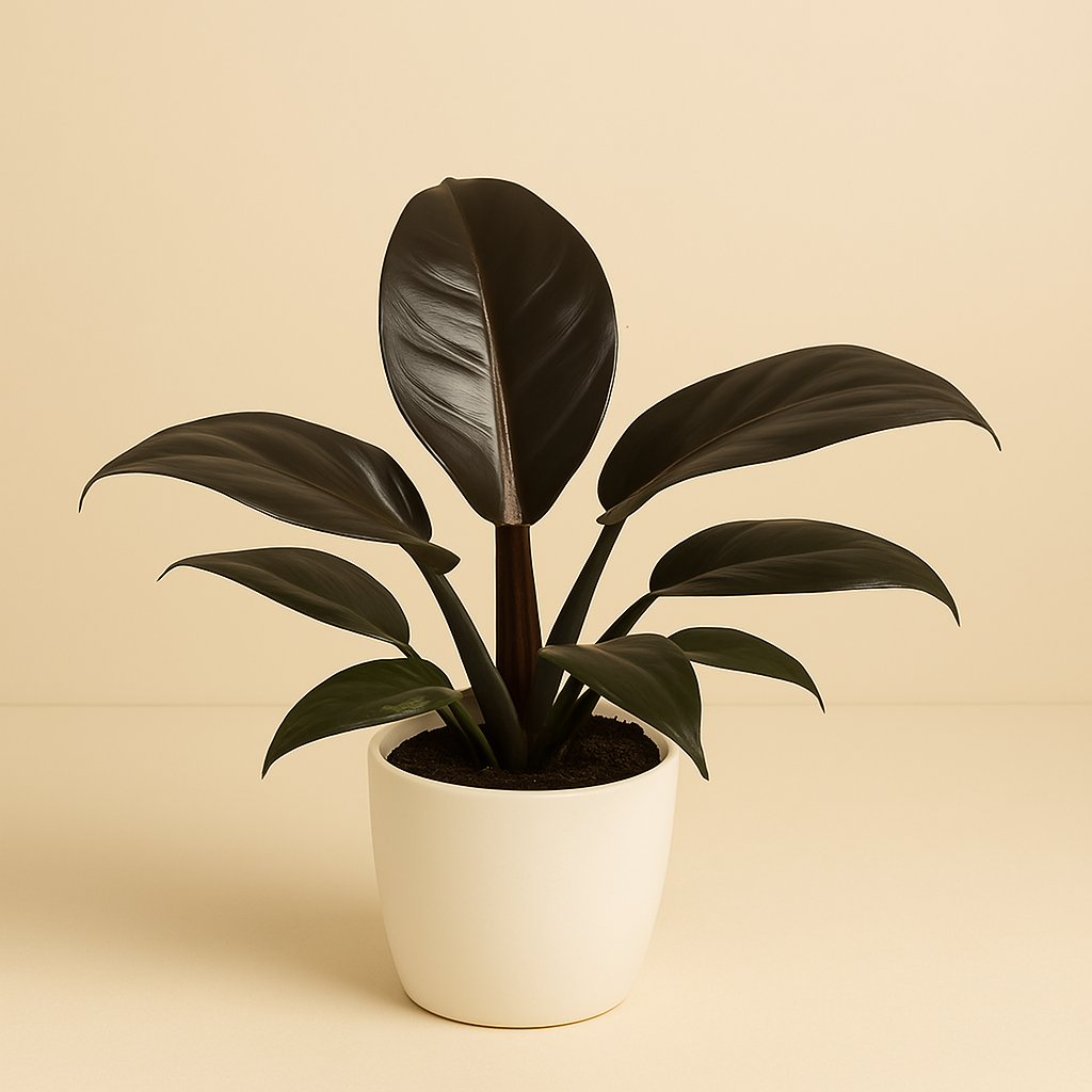 Philodendron Imperial Red - 50cm in einem modernen Studio mit modernem Topf