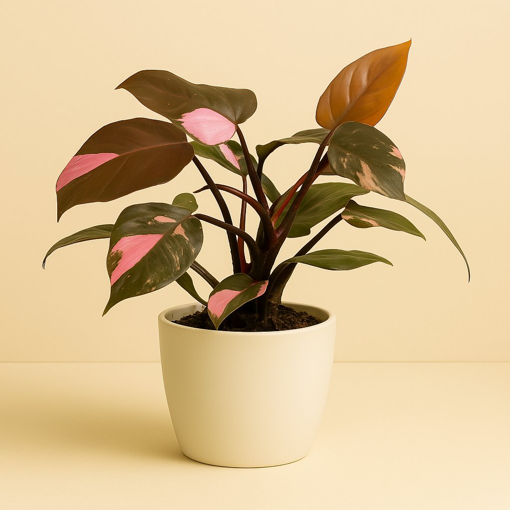 Philodendron Pink Princess - 35cm in einem modernen Studio mit modernem Topf