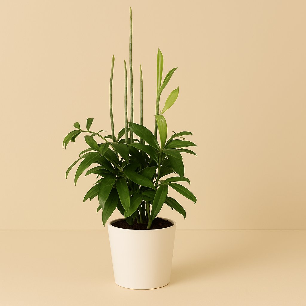 Dracaena Surculosa - 60cm in einem modernen Studio mit modernem Topf