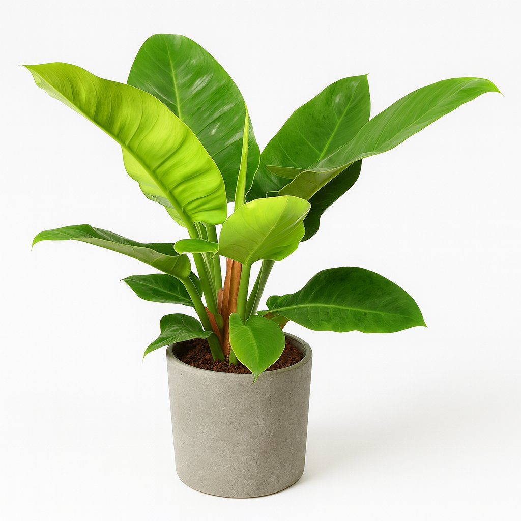 Philodendron Imperial Green - 55cm in einem modernen Studio mit modernem Topf