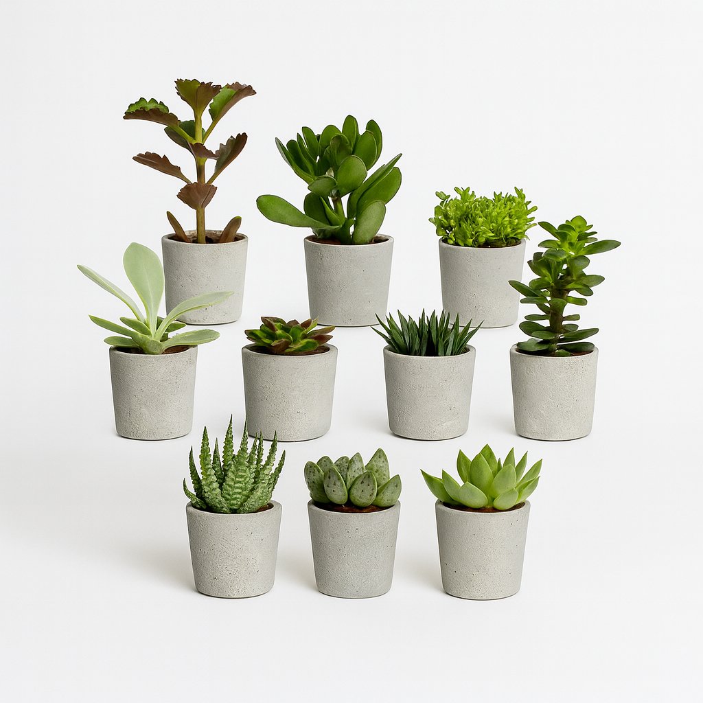 Sukkulenten Mix - 10 Stück - 7cm in einem modernen Studio mit modernem Topf